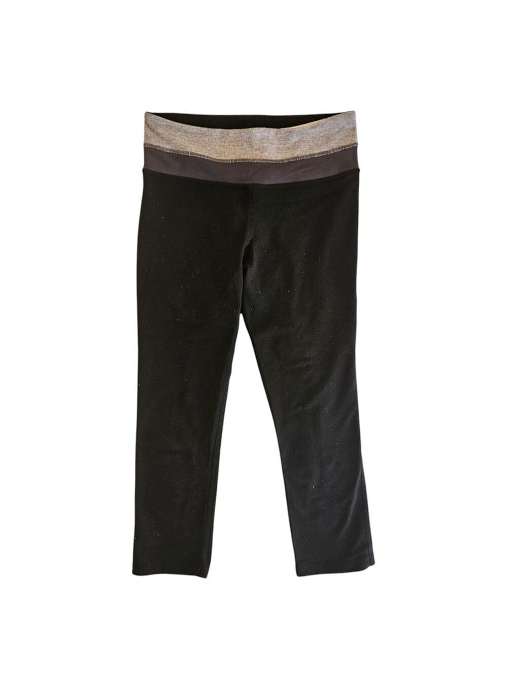 Lululemon Black Crop Leggings with Grey Waistband - Size 4